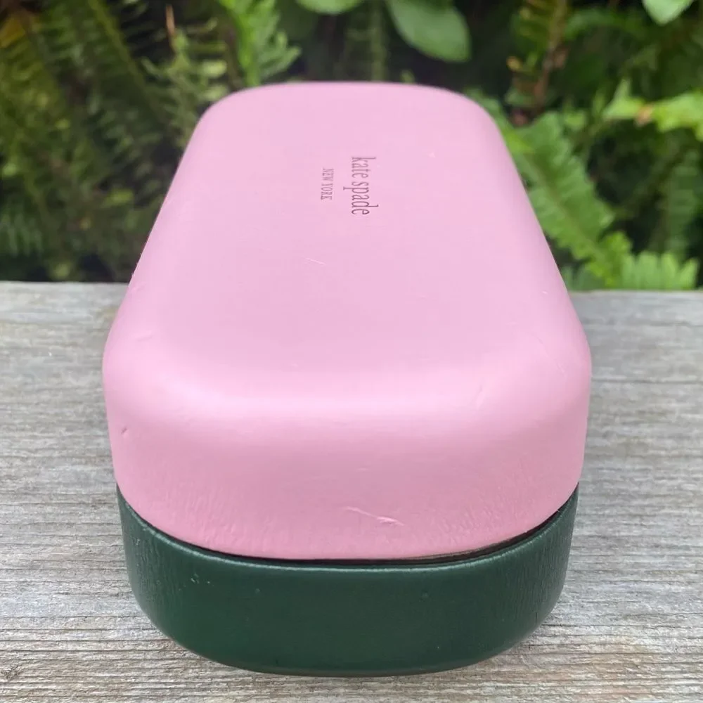 Kate Spade Pink & Green Oval Sunglasses Case. Hello Sunshine Inscription Summer
